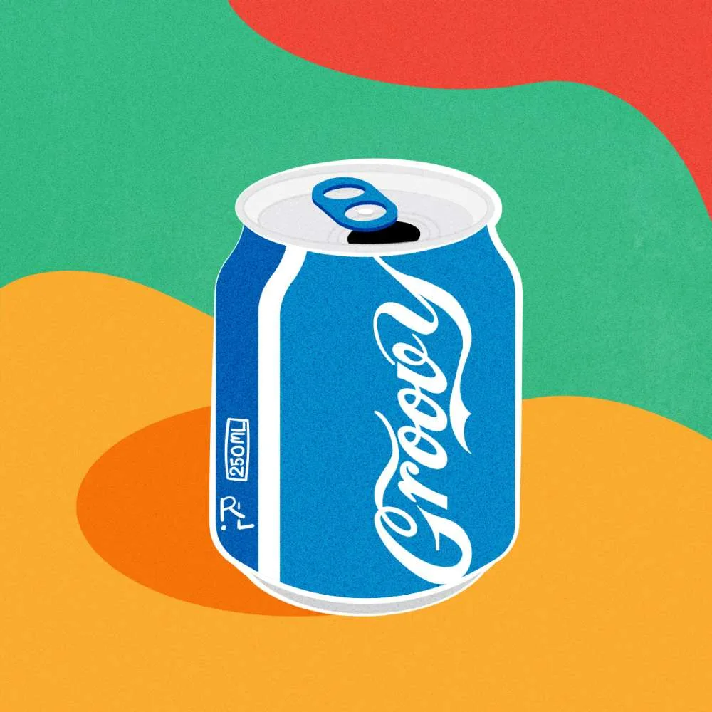 Blue can with Groovy branding