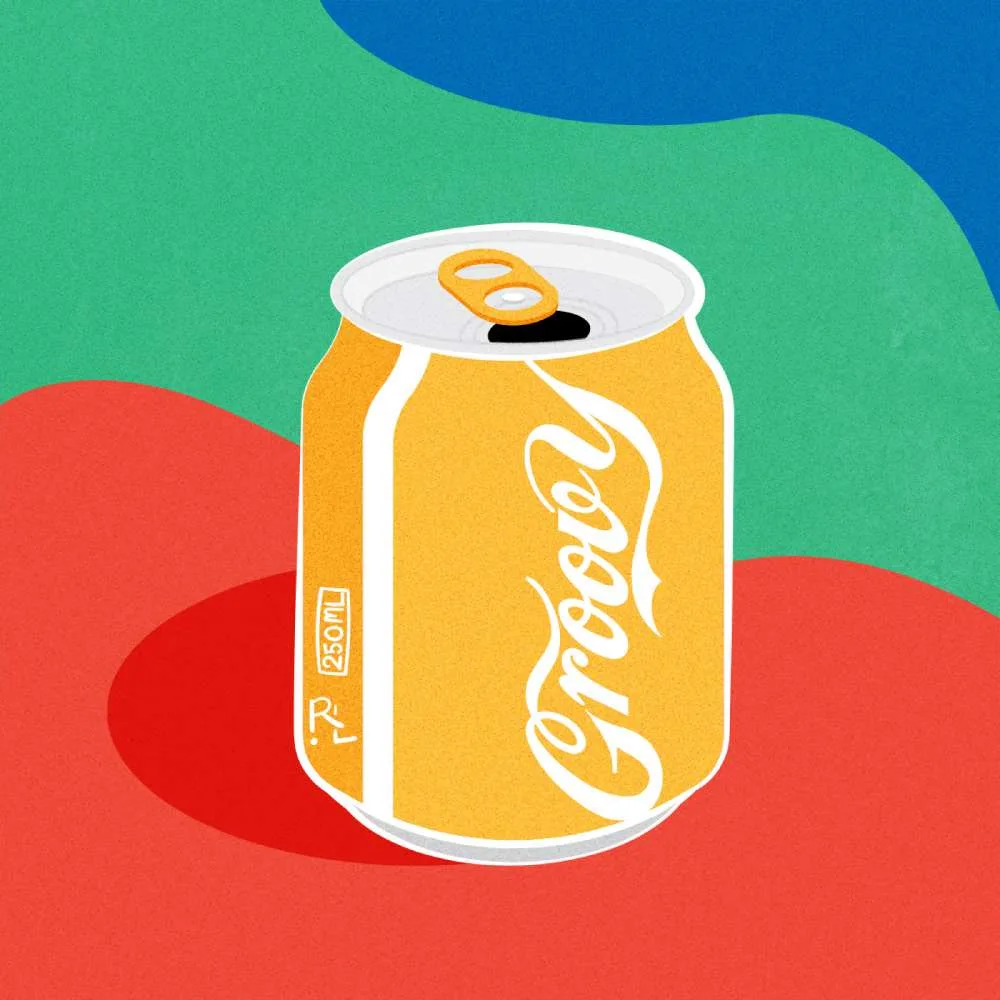Yellow can on colourful background