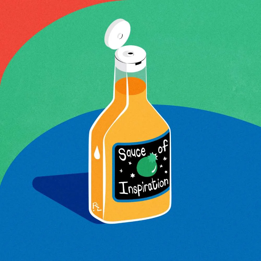 Bottle labelled 'Sauce of Inspiration'