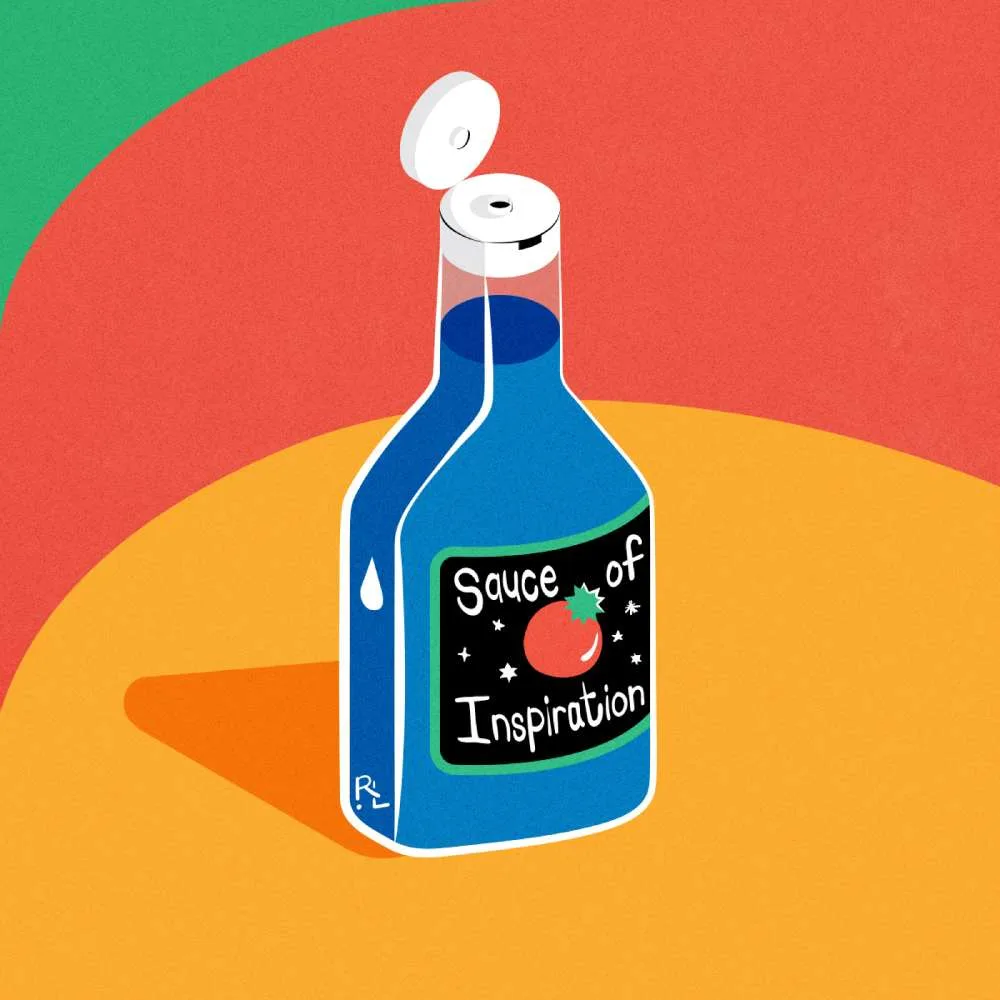 Blue bottle labelled 'Sauce of Inspiration'